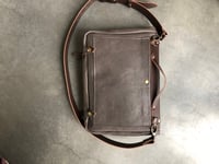 Image 5 of Leather messenger with folded top in oiled leather Musette Satchel with adjustable shoulderstrap