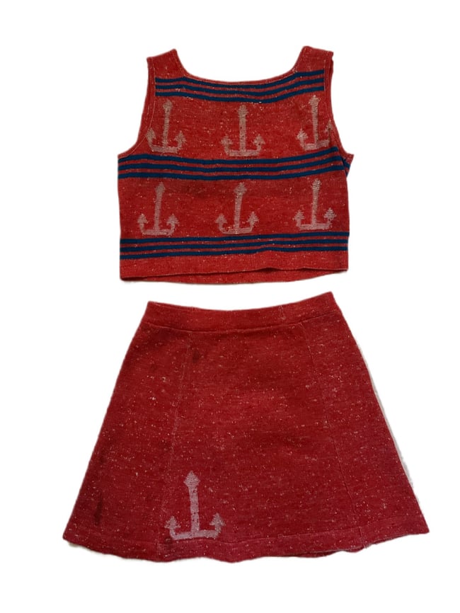 late 60s Italian knit sailor anchor 2 piece skirt set Neiman Marcus