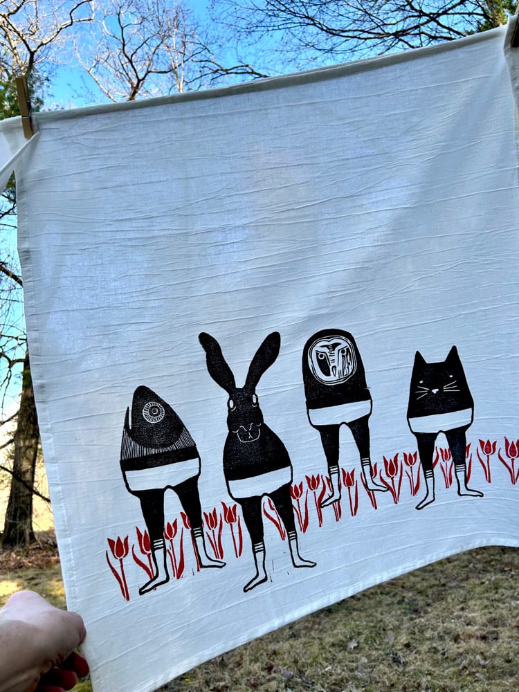Springtime Handprinted SET OF THREE 100% Cotton Floursack Towels