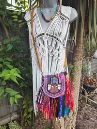 Image 3 of FRILL MINI body cross Sari bag with ruffles - detachable strap wear on waist too-Hamsa hand2
