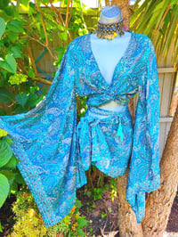 Image 11 of Pefkos co ord sarong set Turquoise tassels