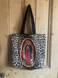 Image 5 of Virgin of Guadalupe leopard shoulder tote bag with choice of 2 