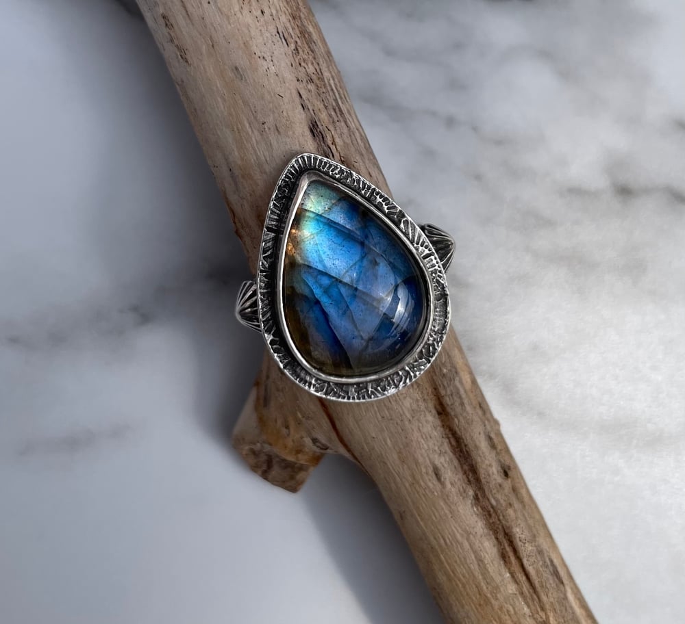 Sterling Silver Handmade Blue Labradorite Celestial Ring