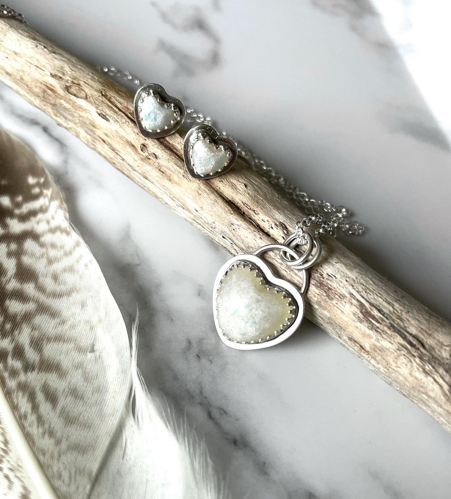Image of Handmade Sterling Silver Heart Breastmilk / ashes Stud Earrings 925