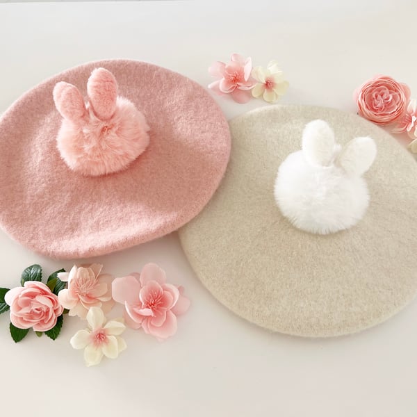 Image of Small Bunny Pom Beret - Monochromatic