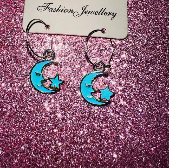 Electric Blue Crescent Moon Earrings