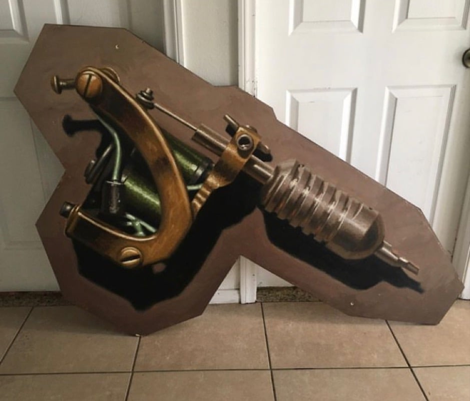 Image of Large scale tattoo machine oil painting 