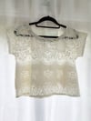 Size 12 Cream Vintage Lace Floral Cropped T Top with Free Postage 
