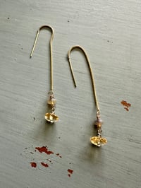 Image 17 of 14k yellow gold threader earrings with opals and citrine