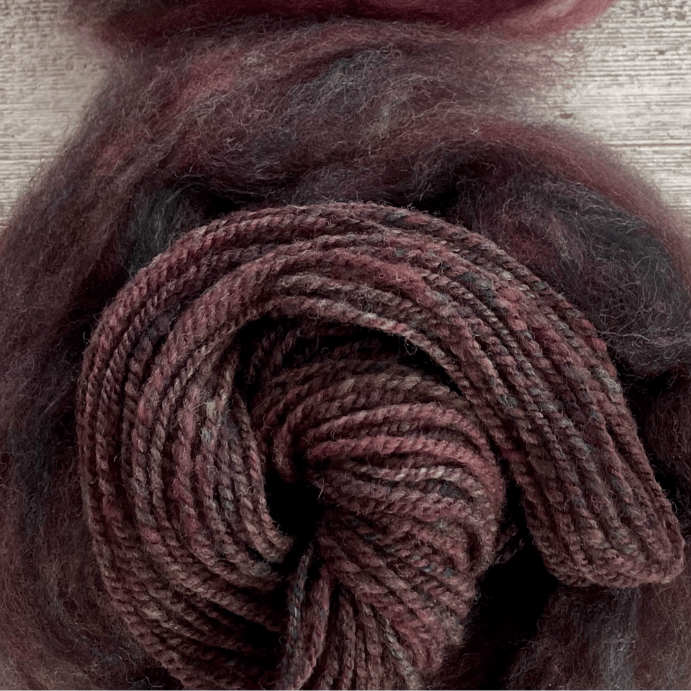 3.2 oz. • Ivy & Wine (Heathered): on Gulf Coast Native, Falkland, Cheviot, Targhee, bamboo, silk