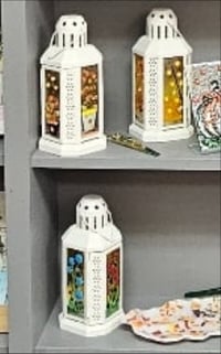 Image 4 of Large Fused Glass & Metal Lantern – 11" Tall x 5" Wide
