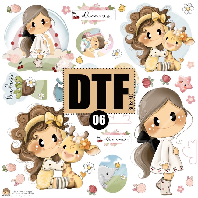 DTF fogli con illustrazioni da trasferire su tessuto
