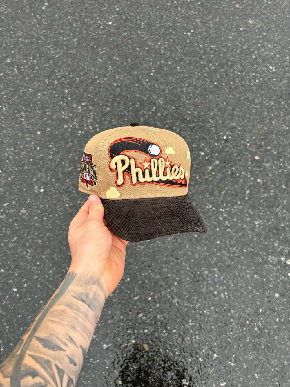 Image of CORDUROY BRIM PARTLY CLOUDY PHILLIES CUSTOM FITTED CAP