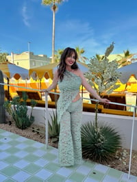 Image 3 of Pistachio Lace Resort Set | One Shoulder Lace Top & Matching Trousers