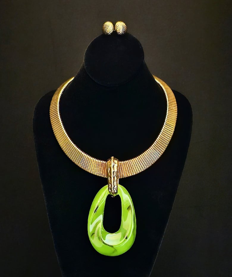 Image of Gold & Green Marbled Necklace Set 