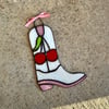 "Cherry Boot (White iridescent)" Stained Glass Hanging