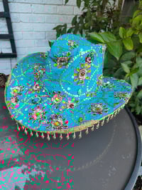 Image 3 of Dolly cowboy hat - recycled sari fabric Turquoise 