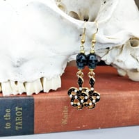 Image 2 of Skull Bead + Rhinestone Snake Earrings