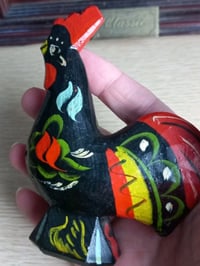 Image 3 of Vtg Swedish DALA ROOSTER Hand Carved Painted Wooden Black Multi
