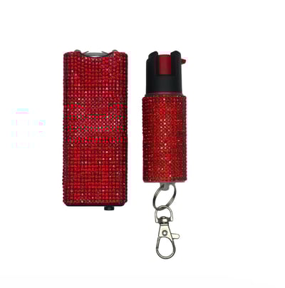 Image of Cheetah Red Rhinestones Stun Gun & Pepper Spray Combo 