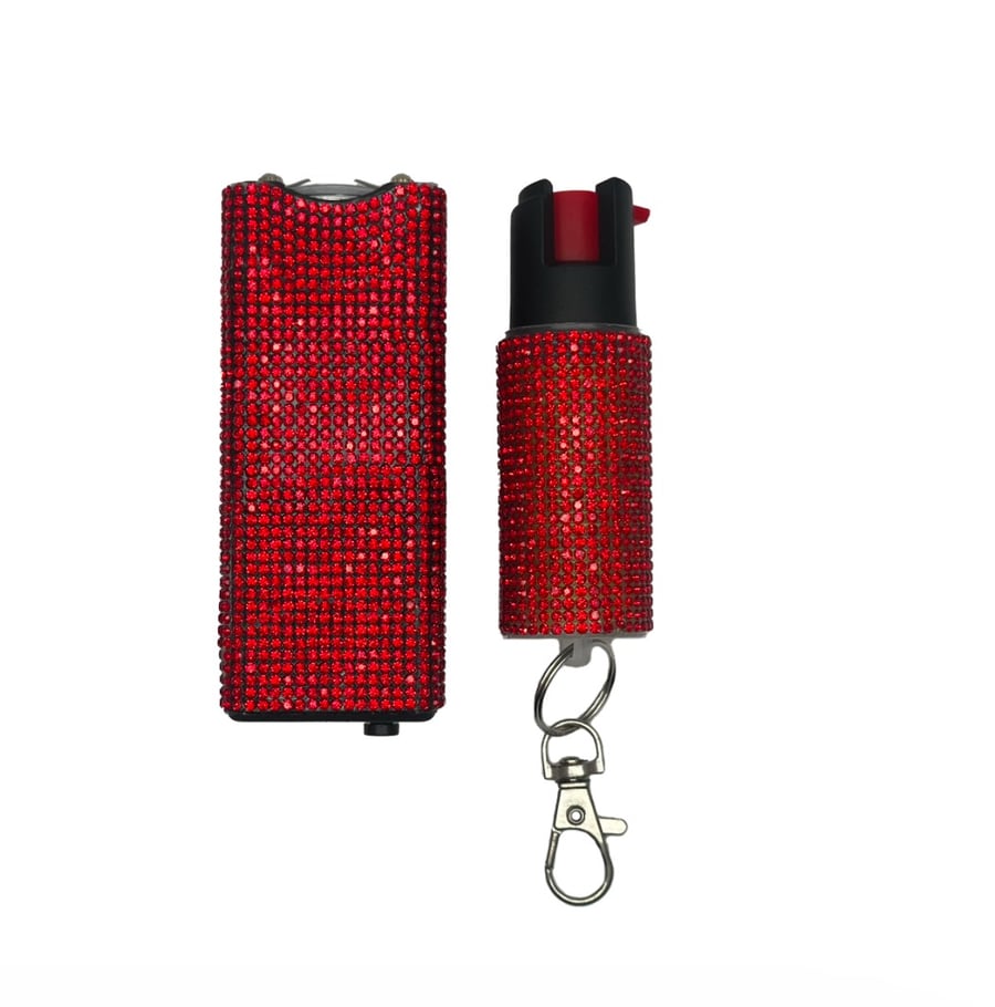 Image of Cheetah Red Rhinestones Stun Gun & Pepper Spray Combo 