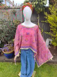 Image 1 of Poncho Woodstock Top -free size -pink flowers