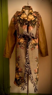 Image 3 of Upcycled “Thérèse of Lisieux: The Little Flower” tapestry blanket coat