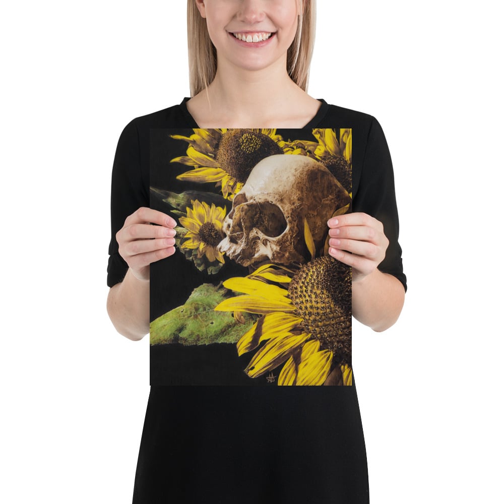 Photo Print: Skull and Sunflowers