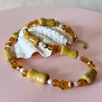 Image 1 of Mustard Bones and Flowers One of a Kind Necklace