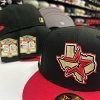 Image 2 of New Era 59Fifty Black Scarlet Gold 50th