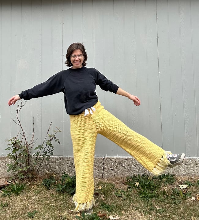Yellow Crochet Blanket Pants, 32”-38” waistband