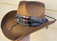 Image 2 of Two Tone Brown Cowboy Hat Bandanna and Layered Crystal Band 