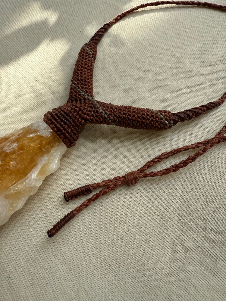Image of Macrame necklace with raw citrine point