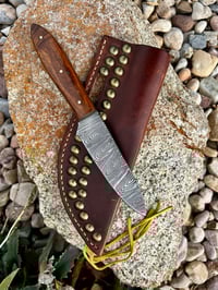 Image 2 of Damascus steel knife w/rosewood handle