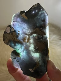 Image 19 of Blue, Green, Purple Fluorite With Pyrite Inclusions Polished Tower #2829