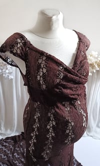 Image 1 of Brown maternity gown for photoshoot | Caroline | size M | chocolate brown | lace| photo props