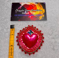 Image 6 of Hand Polished Red Heart XL Beaded Earrings