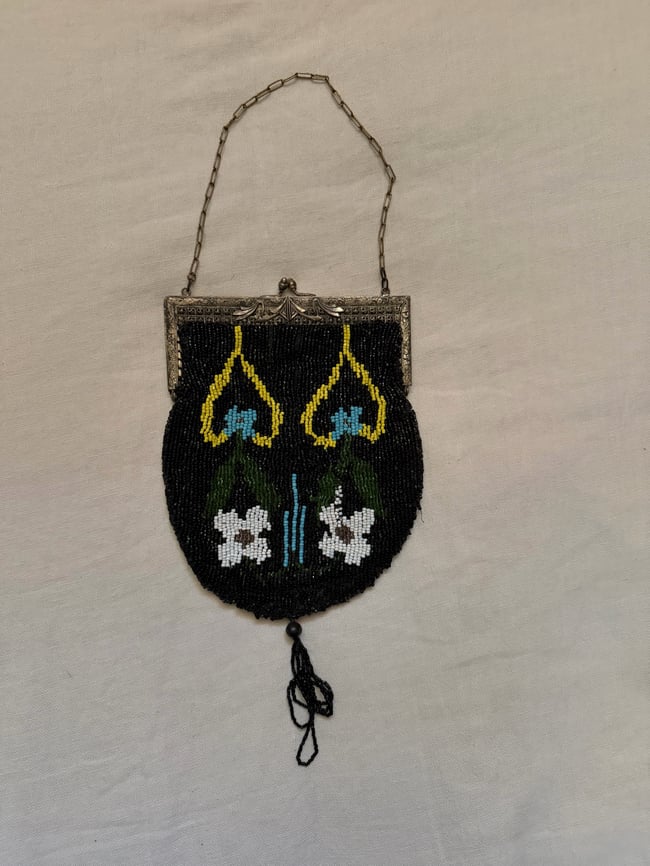 1920s hand beaded art deco bohemian purse bag glass
