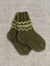 Grandma's Knitted Wool Socks - Green-brown with light accents