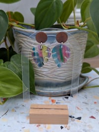 Image 2 of Tropical Monstera Glass Earrings – Handmade Statement Dangles in Multicolor 