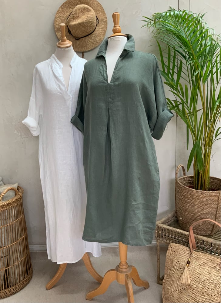 Image of Robe En Lin Chloé Kaki