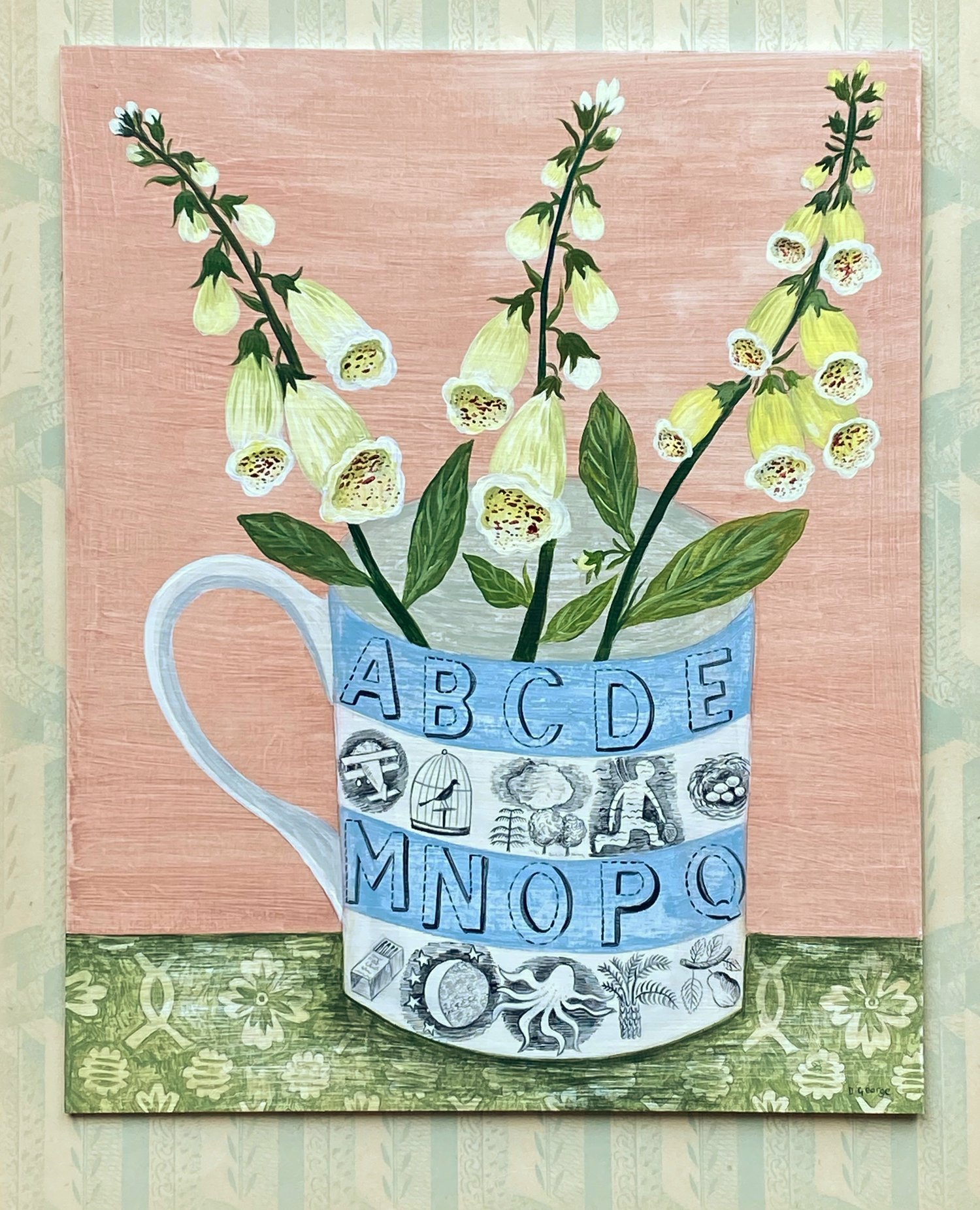 Image of Blue Alphabet cup and Foxgloves