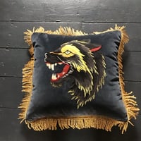 Image 2 of Black And Grey Wolf Velvet Cushion