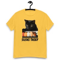Image 6 of Unisex classic tee,  Sushi Thief T-Shirt | Funny Cat Sushi Lover Graphic Tee