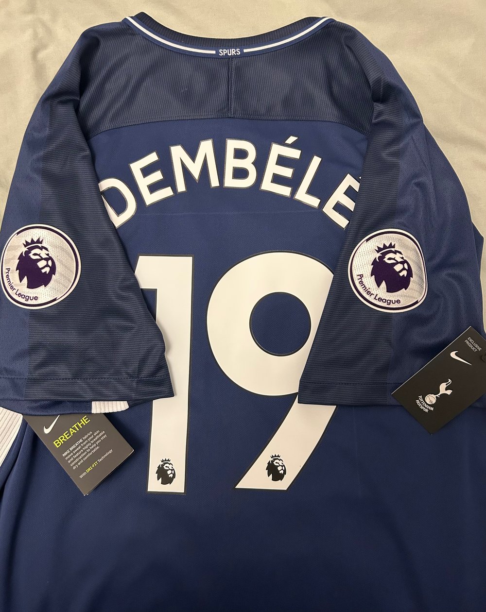Image of NEW Tottenham “DEMBELE 19” 2017/18 Away Shirt + PL patches (XL) 