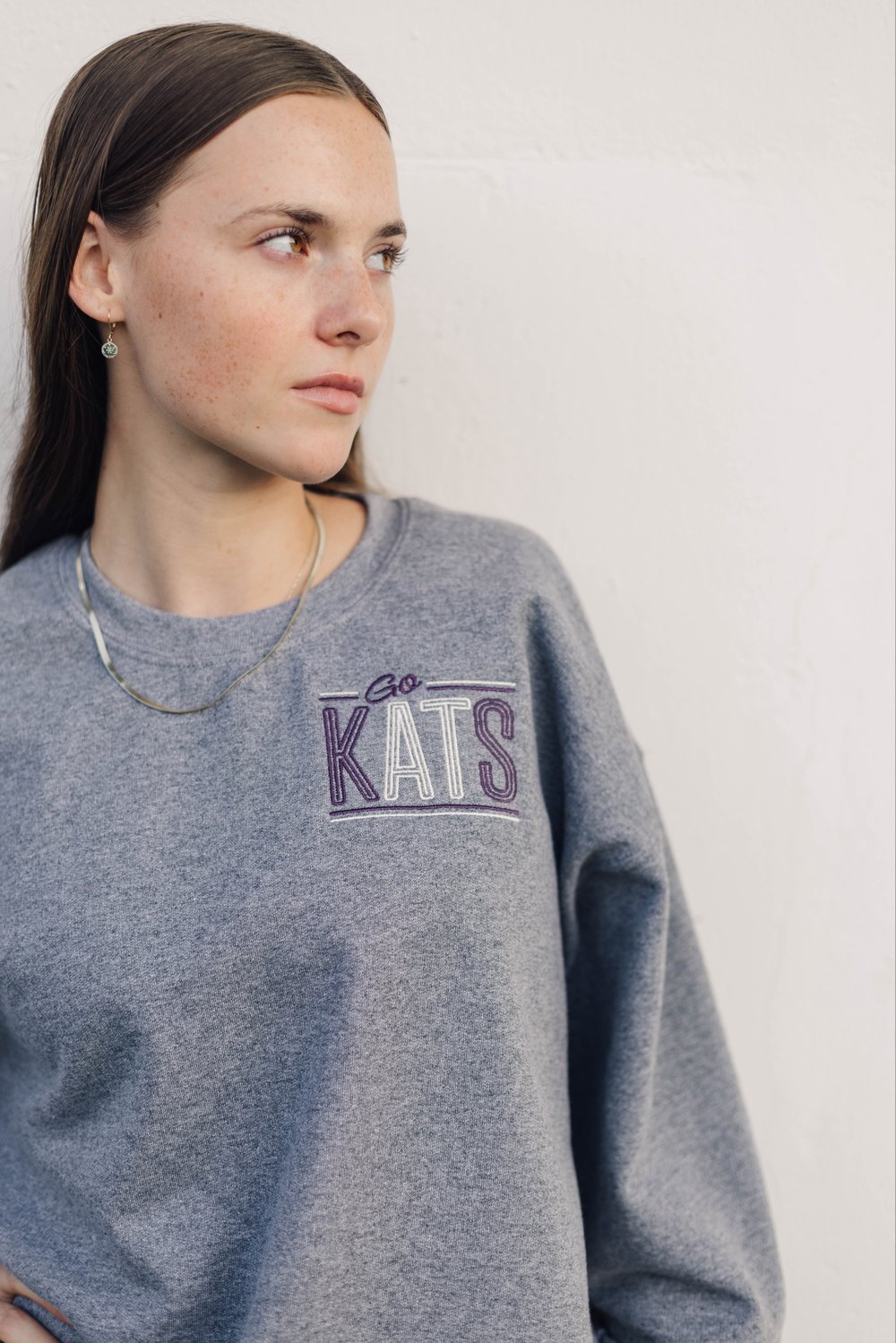 Image of Go KATS GREY EMBROIDERED CREWNECK 