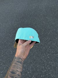 Image 3 of  CREAM BRIM TURQUOISE MULTI TONE SEATTLE MARINERS CUSTOM FITTED CAP