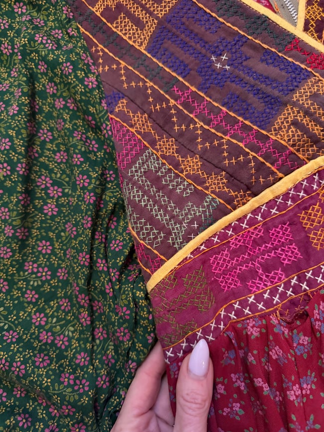 1970s Afghani hand crafted embroidered poet sleeve bohemian dress