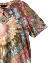 Image 2 of ♻️ UPCYCLED L Ladies 100% Cotton Tee in Mojave Spiral Ice Dye