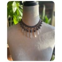 Image 1 of The Empress Necklace - Clear Quartz and Dusty Rose Leather 